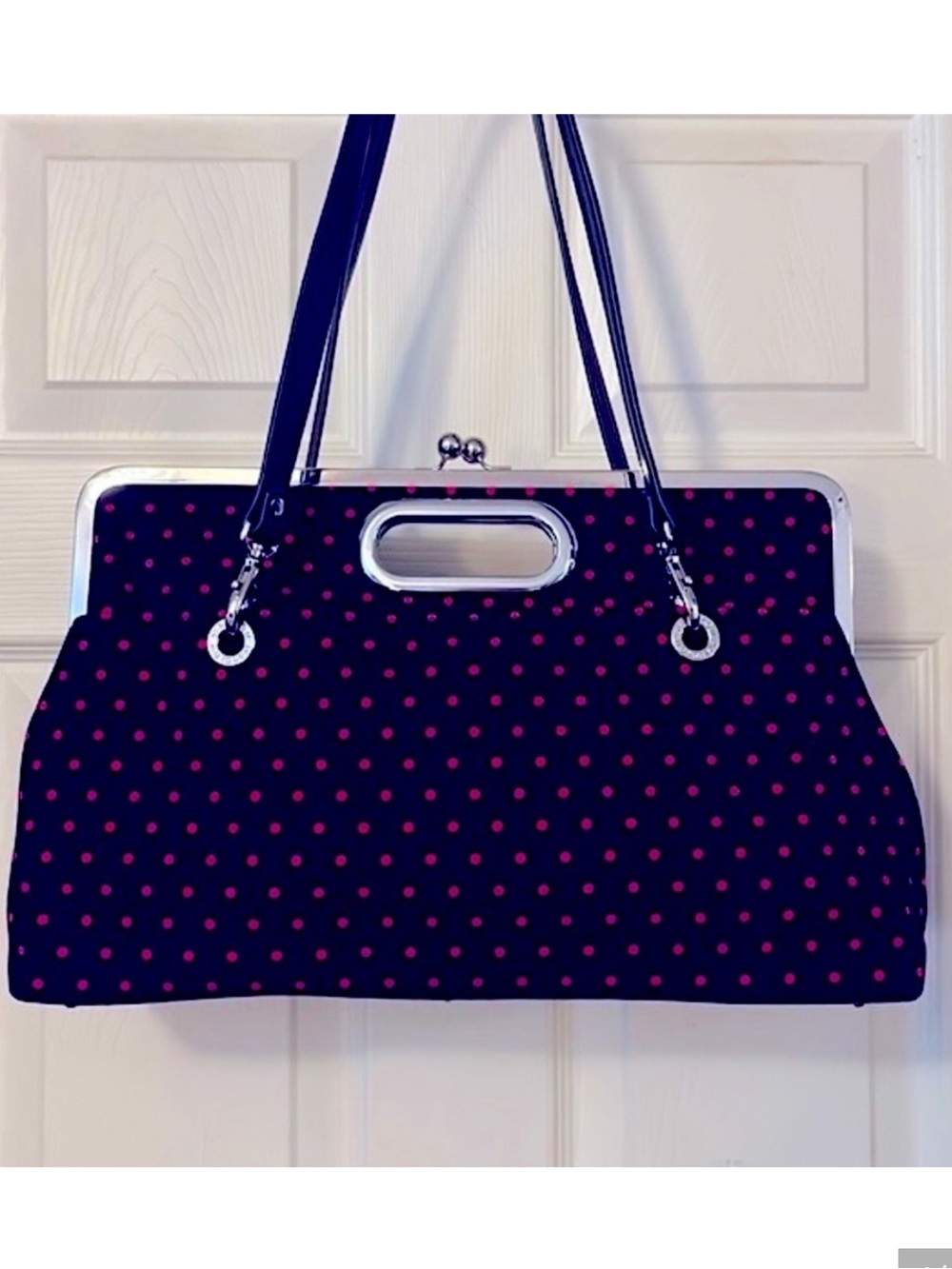 Ayanokoji Navy Red Canvas Polka Dot Clutch Shoulder Bag Purse